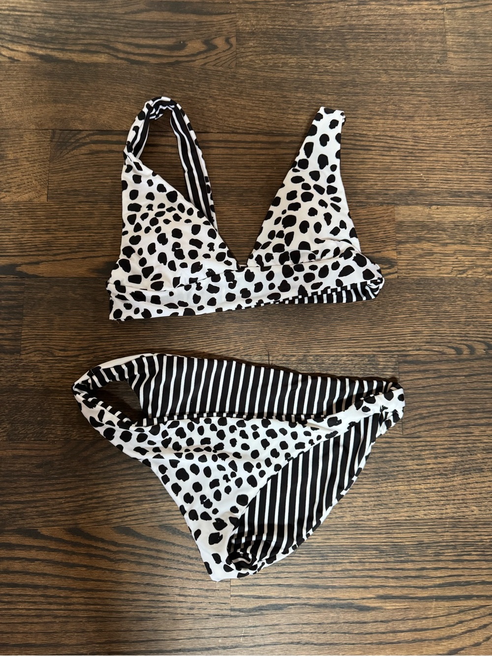 Black & White Spot and Stripe Reversible Bikini Set